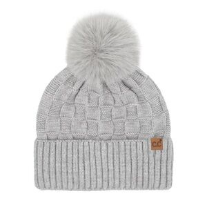 Grey C.C Beanie with Pom Pom